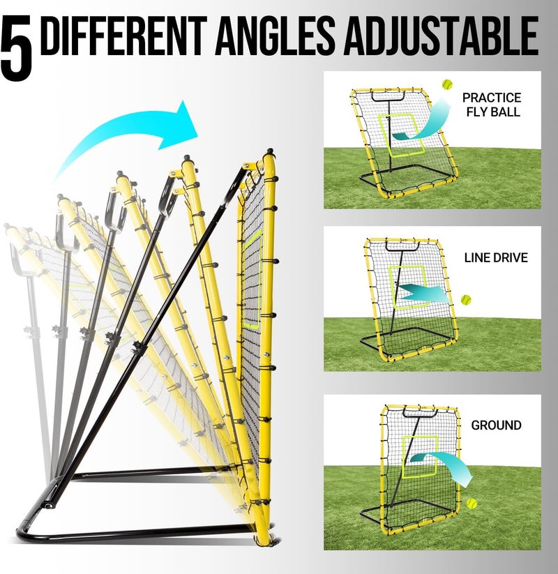 PLAYAPUT Baseball Rebounder Net - 4x4.5FT Baseball Pitchback Net for Pitching and Fielding Training, Angle Adjust Bounce Back Net - Image 3